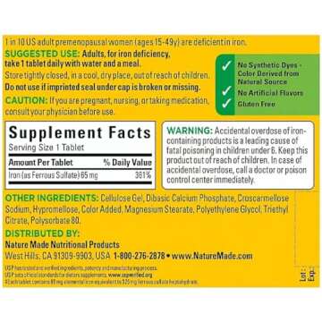 Nature Made Iron 65mg Tablets for Red Blood Cells - 365 Ct