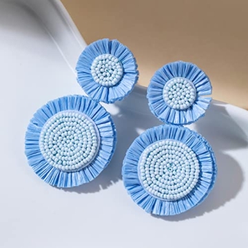 Boho Raffia Dangle Earrings - Handmade Summer Accessories