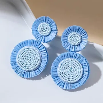 Boho Raffia Dangle Earrings - Handmade Summer Accessories