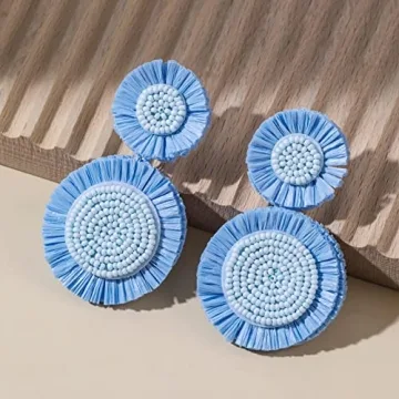 Boho Raffia Dangle Earrings - Handmade Summer Accessories