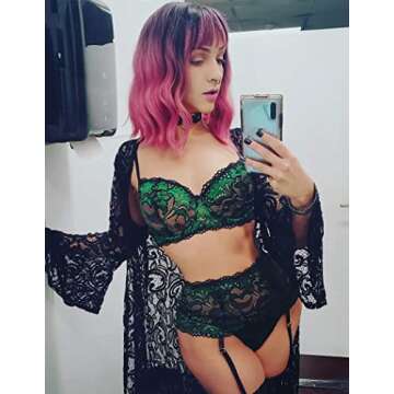 Avidlove Women Sexy Lingerie Set with Garter Bra and Panty Lace Underwire Lingerie Sets(Green,L)