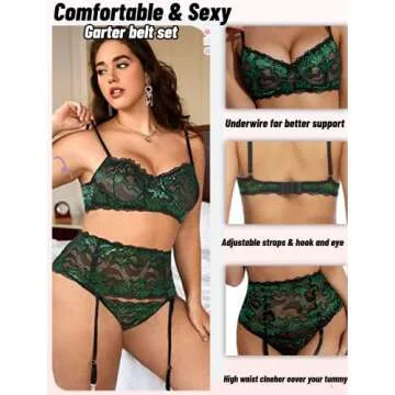 Avidlove Women Sexy Lingerie Set with Garter Bra and Panty Lace Underwire Lingerie Sets(Green,L)