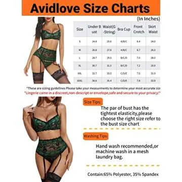 Avidlove Women Sexy Lingerie Set with Garter Bra and Panty Lace Underwire Lingerie Sets(Green,L)
