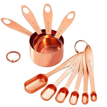10-Piece Copper Measuring Cups and Spoons Set Stainless Steel Heavy Duty Rose Gold Engraved Stackabl...