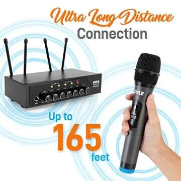 Pyle UHF Wireless Microphone System - PA Public Address Mic System with 4 Handheld Wireless Mics 50 Selectable UHF Channels, Bluetooth Music Streaming for Karaoke-Style Vocals, Battery-Operated