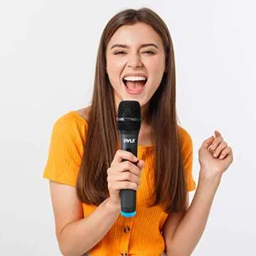 Pyle UHF Wireless Microphone System - PA Public Address Mic System with 4 Handheld Wireless Mics 50 Selectable UHF Channels, Bluetooth Music Streaming for Karaoke-Style Vocals, Battery-Operated