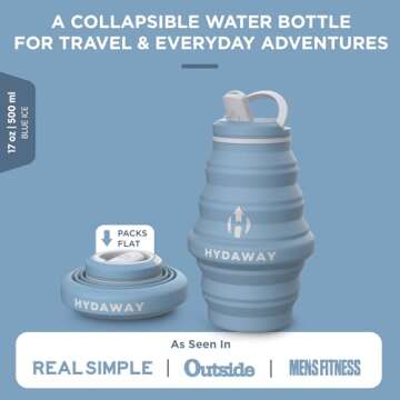HYDAWAY Collapsible Water Bottle - 17oz Leakproof Silicone Travel Bottle