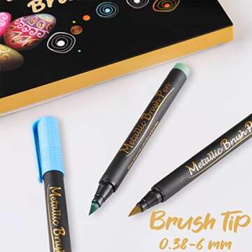 Sunshilor Metallic Marker Pens Brush Tip Metallic Brush Pens for Black Paper, Calligraphy, Lettering, Rock Painting, Halloween Pumpkin, Easter Egg, Ceramic, Wine Glass, Scrapbook Crafts, 10 Colors