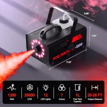 UPGREY 1200W Fog Machine with Remote & LED Lighting for Parties