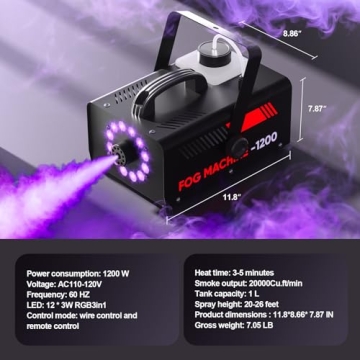 UPGREY 1200W Fog Machine with Integrated LED Lights