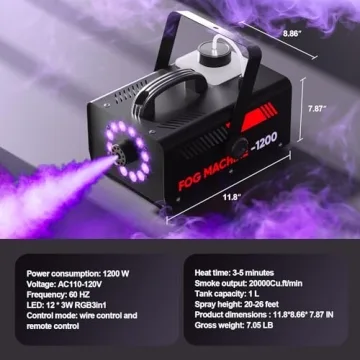 UPGREY 1200W Fog Machine with Integrated LED Lights