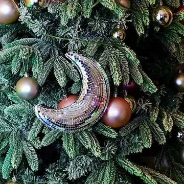 RGZOCT Disco Ball Moon Hanging Disco Ball 8 inch Silver Stage Mirror Balls Funky Home Decor for Party,Room,Courtyard,Christmas,Retro Mirror Ball Handmade Gift