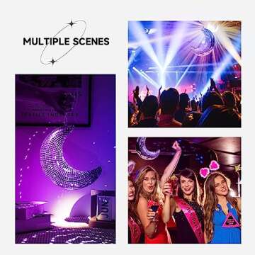 RGZOCT Disco Ball Moon Hanging Disco Ball 8 inch Silver Stage Mirror Balls Funky Home Decor for Party,Room,Courtyard,Christmas,Retro Mirror Ball Handmade Gift