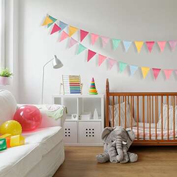 Boao 48 Pieces 4.9 x 6.7 Inch Colorful Pennant Flags Banner Imitated Burlap Bunting Banner Pastel Decor Fabric Triangle Flag for Party Decoration (Blue, Yellow, Rose Red, Pink, Purple, Green)