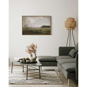 VIYYIEA Vintage Landscape Large Framed Wall Art, Nature Wilderness Scenery Paintings Decor Aesthetic, 20x30 Inch Canvas Print Artwork, Retro Farm Landscape Wall Pictures for Bedroom Living Room