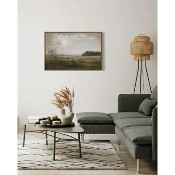 VIYYIEA Vintage Landscape Large Framed Wall Art, Nature Wilderness Scenery Paintings Decor Aesthetic, 20x30 Inch Canvas Print Artwork, Retro Farm Landscape Wall Pictures for Bedroom Living Room