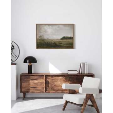 VIYYIEA Vintage Landscape Large Framed Wall Art, Nature Wilderness Scenery Paintings Decor Aesthetic, 20x30 Inch Canvas Print Artwork, Retro Farm Landscape Wall Pictures for Bedroom Living Room