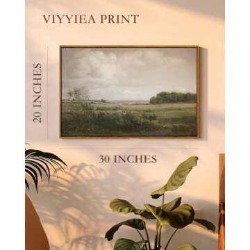 VIYYIEA Vintage Landscape Large Framed Wall Art, Nature Wilderness Scenery Paintings Decor Aesthetic, 20x30 Inch Canvas Print Artwork, Retro Farm Landscape Wall Pictures for Bedroom Living Room
