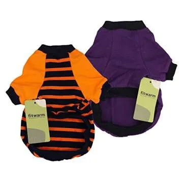 Fitwarm 2-Pack Halloween Dog Shirt for Pet Clothes 100% Cotton Puppy T-Shirts Cat Tee Breathable Stretchy Costumes XS