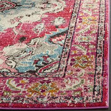 SAFAVIEH Monaco Collection Area Rug - 5'1" x 7'7", Pink & Multi, Boho Chic Medallion Distressed Design, Non-Shedding & Easy Care, Ideal for High Traffic Areas in Living Room, Bedroom (MNC243D)