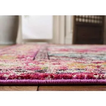 SAFAVIEH Monaco Collection Area Rug - 5'1" x 7'7", Pink & Multi, Boho Chic Medallion Distressed Design, Non-Shedding & Easy Care, Ideal for High Traffic Areas in Living Room, Bedroom (MNC243D)