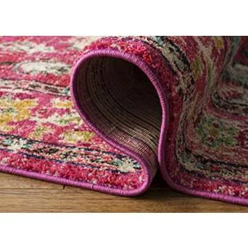 SAFAVIEH Monaco Collection Area Rug - 5'1" x 7'7", Pink & Multi, Boho Chic Medallion Distressed Design, Non-Shedding & Easy Care, Ideal for High Traffic Areas in Living Room, Bedroom (MNC243D)