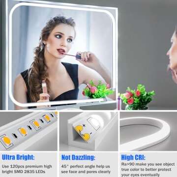 MY BEAUTY LIGHT LED Vanity Lights Strip for Mirror, 6000K Bright Daylight White Vanity Mirror Lights, 6.56FT Dimmable Makeup Light, ELT Approval 24V Stick on Lights for Mirror
