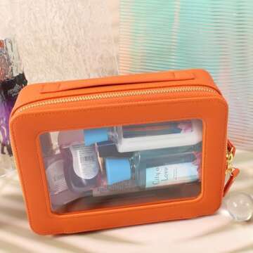 SANHECUN Toiletry bag waterproof cosmetic organizer with with handle large opening for travelling car organizers (Orange)