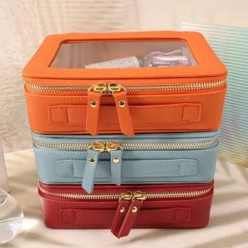 SANHECUN Toiletry bag waterproof cosmetic organizer with with handle large opening for travelling car organizers (Orange)