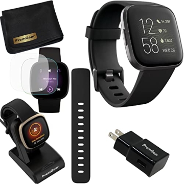 Fitbit Versa 2 Health and Fitness Smart Watch (Black/Carbon) with Accessories