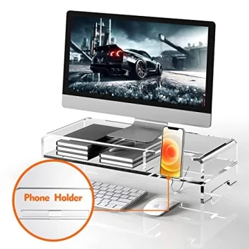 BEYGORM 20" Acrylic Monitor Stand Riser with Storage Shelves