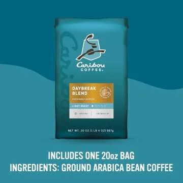 Caribou Coffee, Light Roast Ground Coffee - Daybreak Morning Blend 20 Ounce Bag - Packaging May Vary
