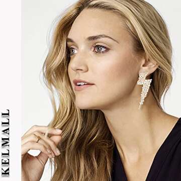 KELMALL Crystal Lightning Bolt Dangle Earrings for Women - Flash Statement Earrings, Trendy Sparkly Drop Jewelry