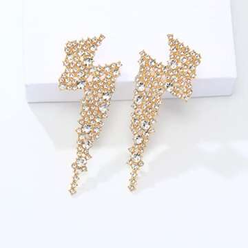 KELMALL Crystal Lightning Bolt Dangle Earrings for Women - Flash Statement Earrings, Trendy Sparkly Drop Jewelry