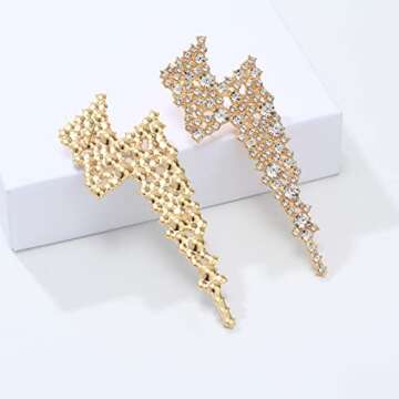 KELMALL Crystal Lightning Bolt Dangle Earrings for Women - Flash Statement Earrings, Trendy Sparkly Drop Jewelry