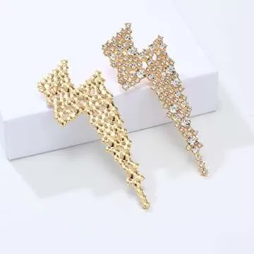 KELMALL Crystal Lightning Bolt Dangle Earrings for Women - Flash Statement Earrings, Trendy Sparkly Drop Jewelry