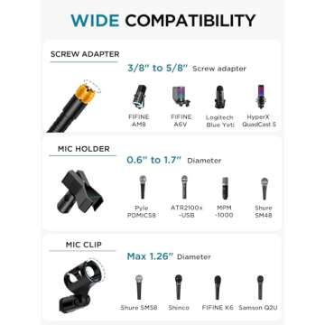 InnoGear Microphone Stand, Tripod Boom Arm Floor Mic Stand Height Adjustable Heavy Duty with Carrying Bag 2 Mic Clips 3/8" to 5/8" Adapter for Singing Podcast for Blue Yeti Shure SM58 SM48 Samson Q2U