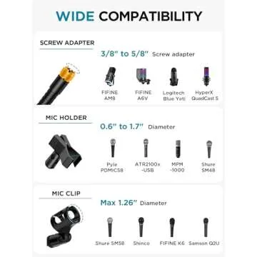 InnoGear Microphone Stand, Tripod Boom Arm Floor Mic Stand Height Adjustable Heavy Duty with Carrying Bag 2 Mic Clips 3/8" to 5/8" Adapter for Singing Podcast for Blue Yeti Shure SM58 SM48 Samson Q2U