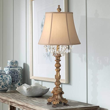 Barnes and Ivy Duval French Country Cottage Table Lamp 33" Tall Crystal Aged Gold Candlestick Beige ...