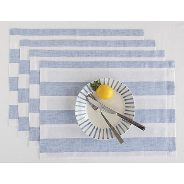 Solino Home Elegant Cabana Stripe Linen Placemats Set of 4 – 100% Pure Fabric, Machine Washable