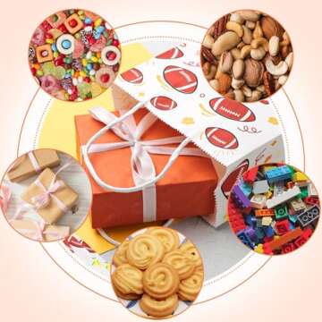 Shindel 16PCS Football Gift Bags, Paper Bags with Handles Football Goodie Bags Super Bowl Party Favor Bags Treat Candy Bags for Kids Birthday Gift Giving Party Supplies