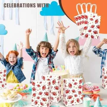 Shindel 16PCS Football Gift Bags, Paper Bags with Handles Football Goodie Bags Super Bowl Party Favor Bags Treat Candy Bags for Kids Birthday Gift Giving Party Supplies