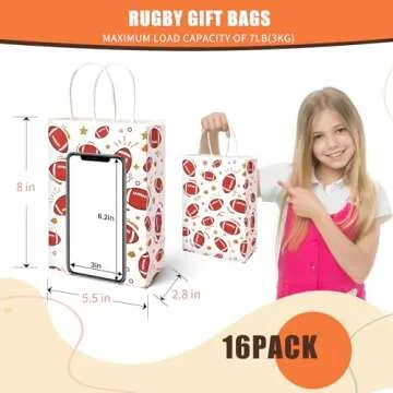 Shindel 16PCS Football Gift Bags, Paper Bags with Handles Football Goodie Bags Super Bowl Party Favor Bags Treat Candy Bags for Kids Birthday Gift Giving Party Supplies