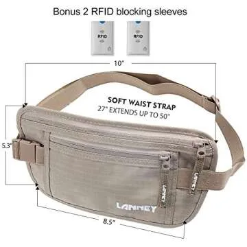 Money Belt for Travel, Slim RFID Blocking Women and Men Hidden Travel Pouch Under Clothes, Passport Holder Protect Cash, Documents, Credit Card, Bonus 2 RFID Sleeves