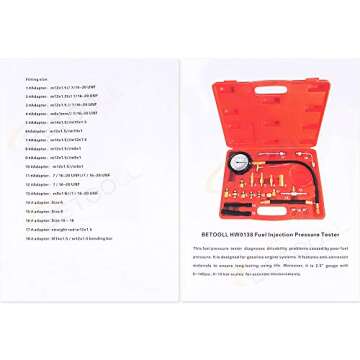 BETOOLL 0-140PSI Fuel Injector Injection Pump Pressure Tester Gauge Kit Car Tools (Master)