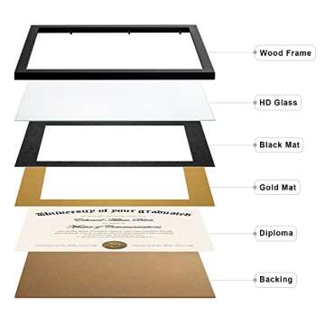 upsimples 11x14 Diploma Frame Certificate Degree Document Frame with High Definition Glass, 8.5 x 11 with Mat for Wall and Tabletop, Black, 2 Pack