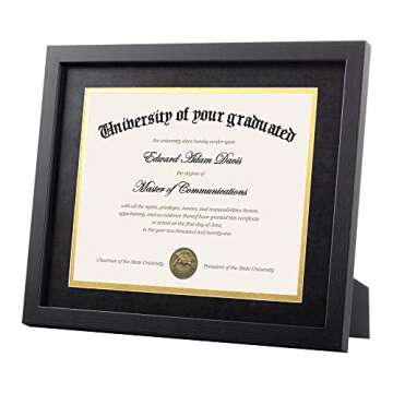 upsimples 11x14 Diploma Frame Certificate Degree Document Frame with High Definition Glass, 8.5 x 11 with Mat for Wall and Tabletop, Black, 2 Pack