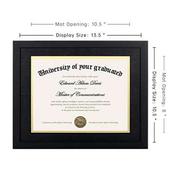 upsimples 11x14 Diploma Frame Certificate Degree Document Frame with High Definition Glass, 8.5 x 11 with Mat for Wall and Tabletop, Black, 2 Pack