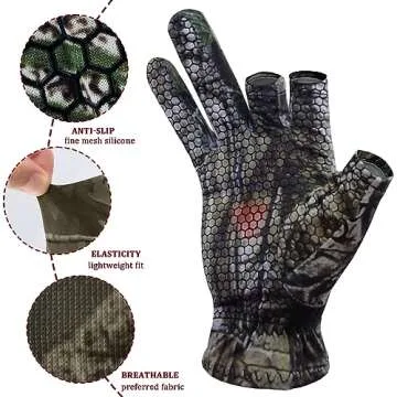 Camo Hunting Gloves Fingerless Turkey Hunting Glove Lightweight Anti-Slip Fishing Gloves Outdoor Hunting Camouflage Gear Archery Accessories for Men Women