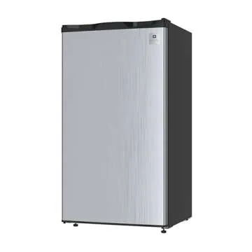 ARCTIC CHEF ACFR322 RCA Mini Refrigerator, Compact Freezer Compartment, Adjustable Thermostat Control, Reversible Door, Ideal Fridge for Dorm, Office, Apartment, Platinum Stainless, 3.2 Cubic Feet